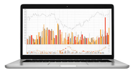 Laptop Screen Displays Financial Charts, Graphs, and Data Analysis