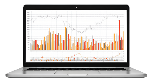 Laptop Screen Displays Financial Charts, Graphs, and Data Analysis