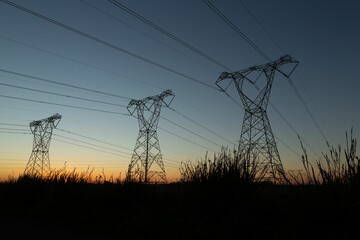 The evening electricity pylon silhouette