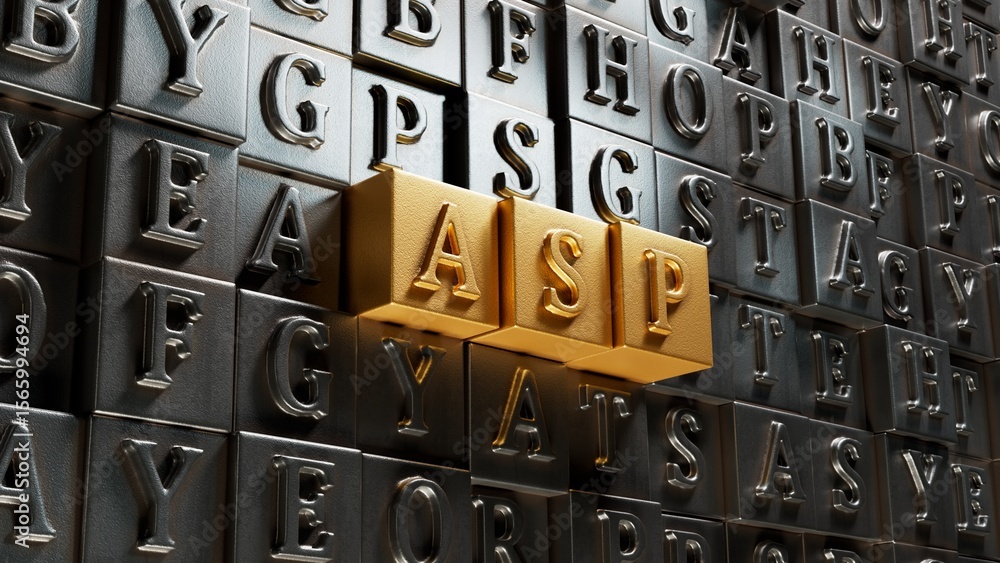Poster asp sign on the movable type printing.business concept.close up of movable type printing,business co