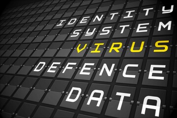 Virus buzzwords on black mechanical board