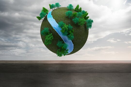 Fototapeta Futuristic earth floating in sky
