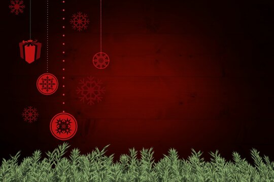 Naklejki Christmas decorations over wooden planks