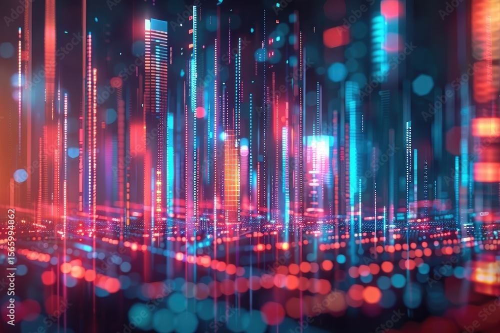 Poster premium quality image of glowing particles and lines for big data visualization background