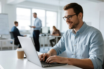 Businessman Working on Laptop in Office