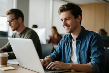 Obraz premium Businessman Working on Laptop in Office