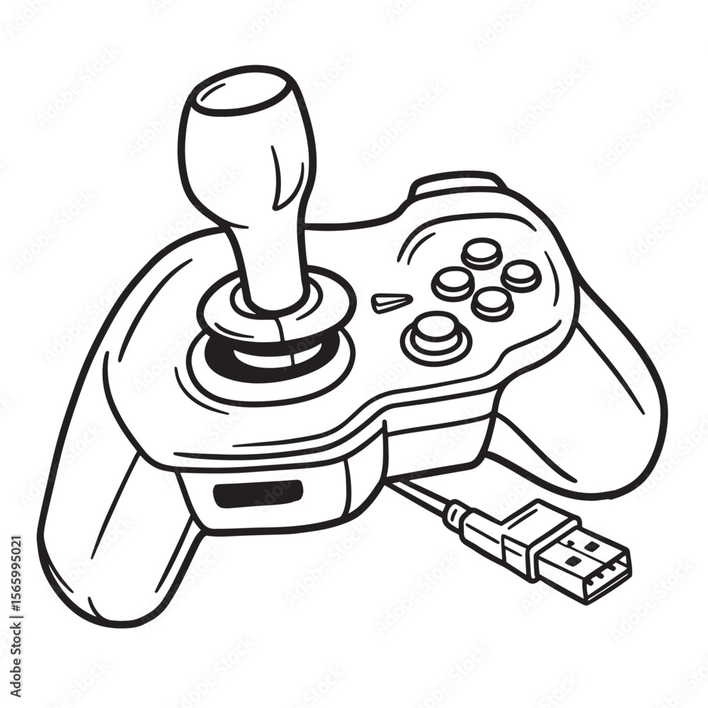 Poster vector illustration of a retro game controller with a joystick and a usb connector
