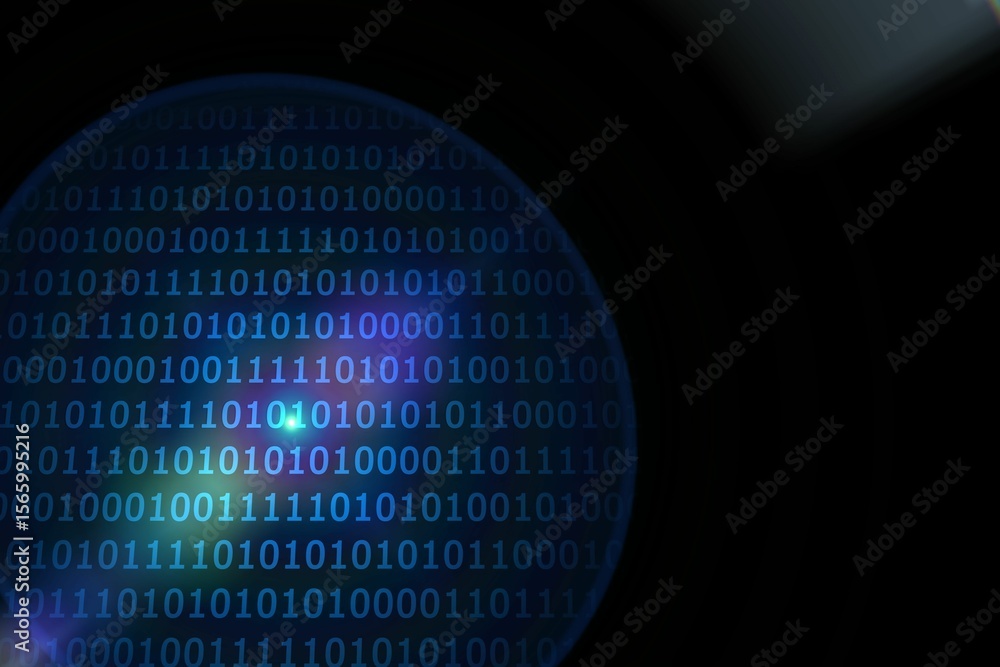 Poster glowing binary code on black background