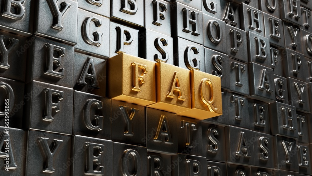 Poster faq word written on movable type printing with copy space.close up of movable type printing,business