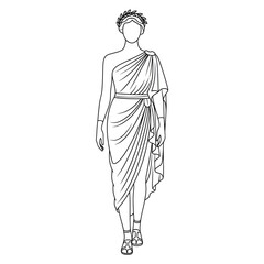 vector illustration of a woman toga dress coloring page 