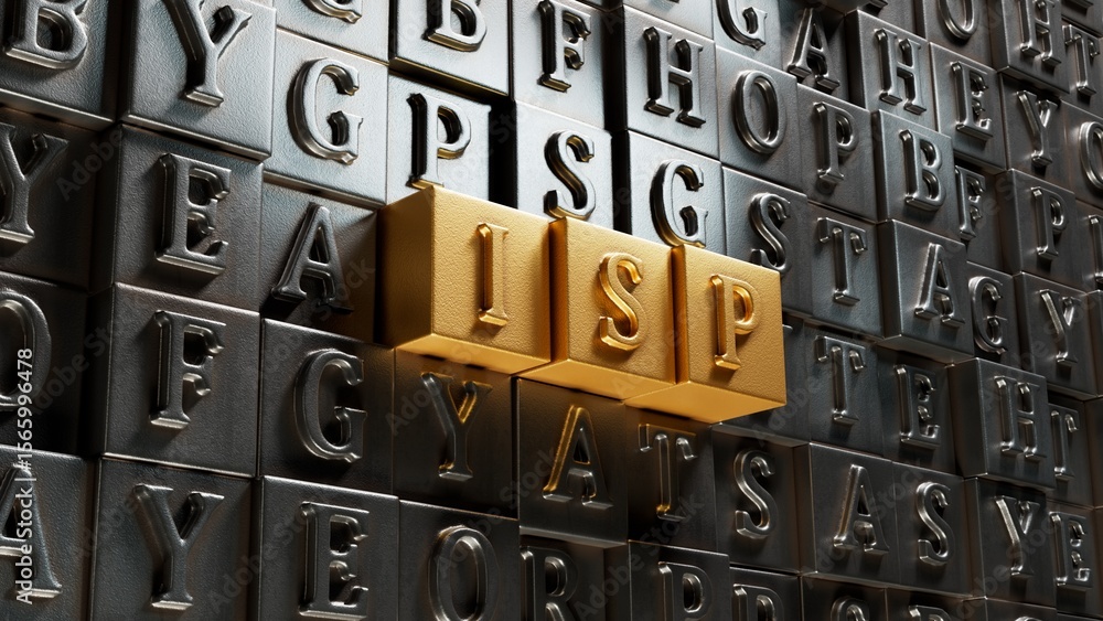 Poster isp sign on movable type printing.close up of movable type printing,business concept.3d rendering on