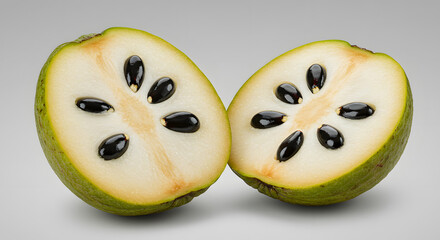 Sliced Cherimoya Fruit, Exotic Tropical Fruit, Isolated on White fruit