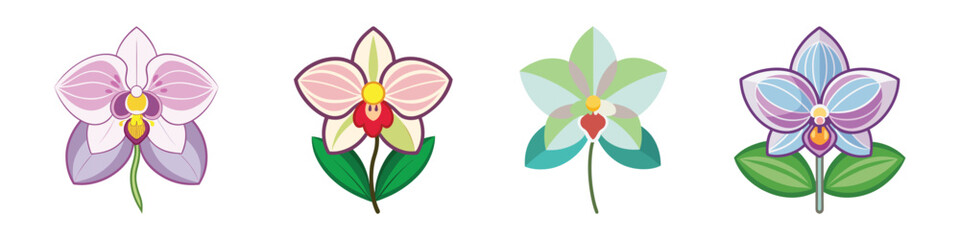 Orchid Flower Flat Illustration in Simple Minimalist Flat Style © AKIH