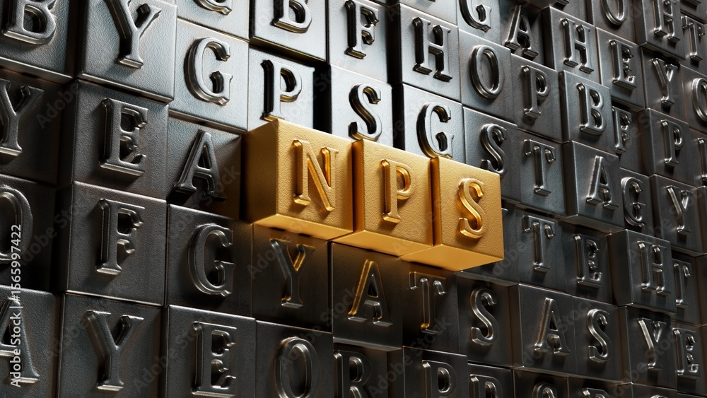 Poster word nps with movable type printing.close up of movable type printing,business concept.3d rendering 