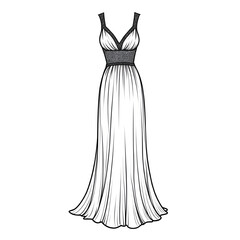 Maxi dress illustration vector style coloring page 