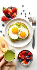 breakfast with fried eggs and sausage