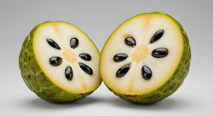 Sliced Custard Apple (Cherimoya) on White Background fruit