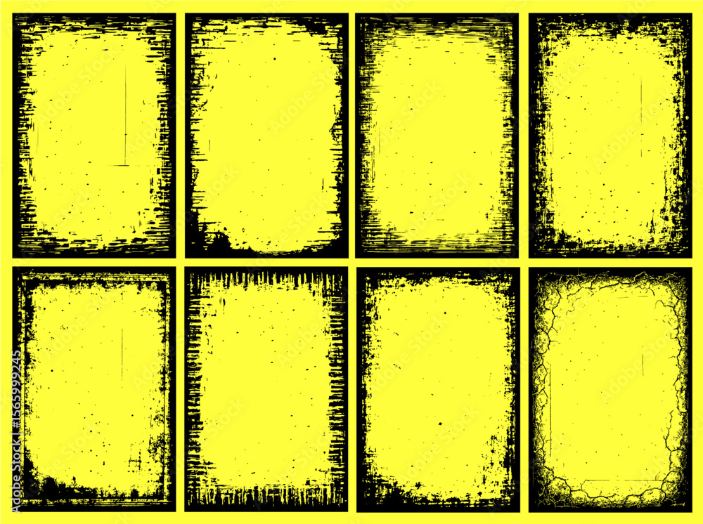 Poster several grunge frames create a textured border on yellow background