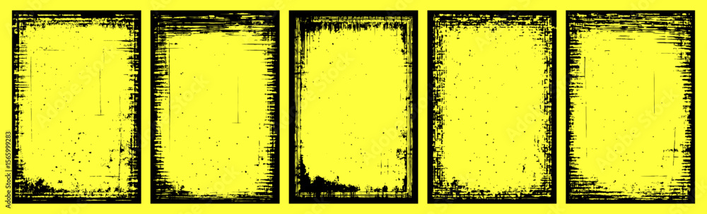 Poster five grunge frames create a textured border on yellow background