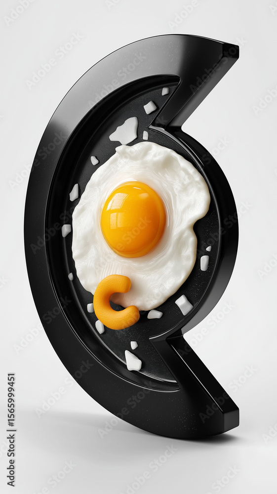 Fototapete creative 3d rendering of breakfast plate featuring fried egg with bright yolk and playful design ele