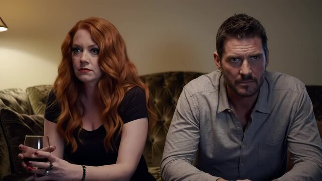 A couple sits apart, radiating tension and unresolved emotions.
