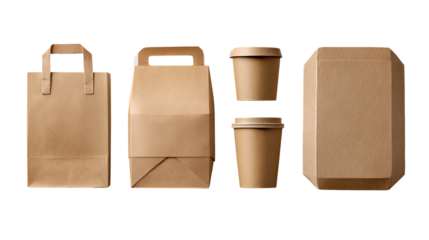 Brown Kraft Paper To-Go Food Packaging Mockup Set on Transparent Background

