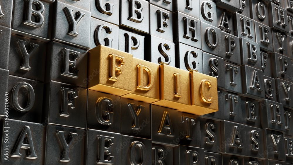 Fototapete fdic word written on movable type printing with copy space.close up of movable type printing,busines