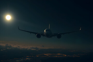 Naklejka premium airplane flying through the night sky