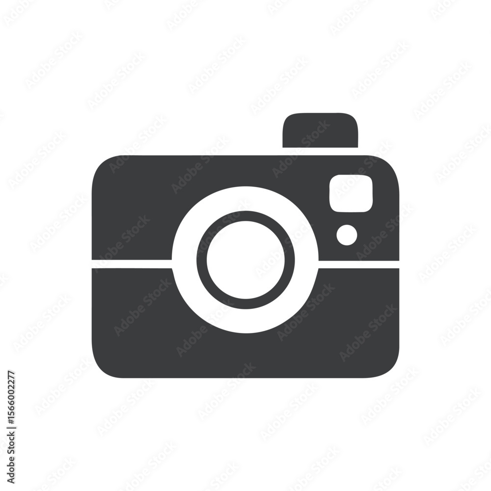 Poster digital photo camera icon with lens and button, a vector illustration of photographic equipment for 
