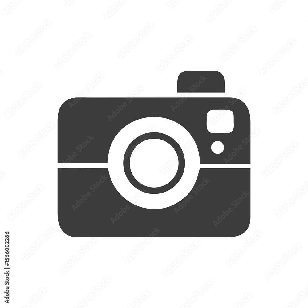 Poster digital photo camera icon with lens and button, a vector illustration of photographic equipment for 