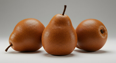 Three Brown Pears on White Background fruit