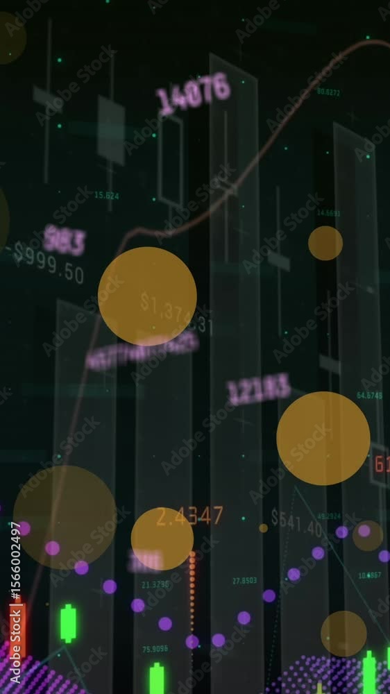 Poster animation of data processing and spots on black background