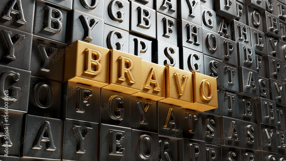 Poster the word bravo appearing movable type printing. education concept.close up of movable type printing,