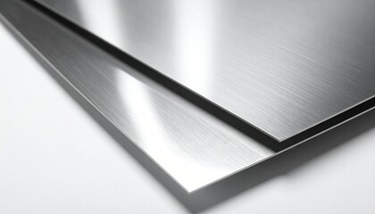 Polished Pewter Sheets with Subdued Cloudy Reflections on White Background