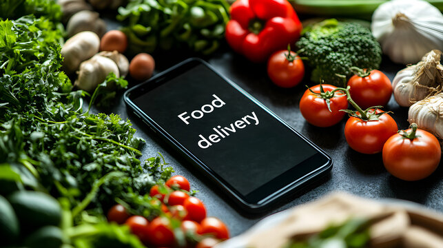 Food delivery app interface displayed on smartphone screen, featuring smooth meal ordering process with restaurant options and clear visuals, set against minimal background with abundant sp 76605640 1