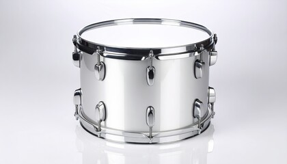 Polished Silver Drum with Reflective Surface on a White Background in Studio Lighting