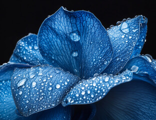 A blue lotus flower with dew drops on its petals