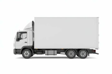 Side view of white mockup truck is isolated on white background, with empty blank space for text copy space or mockup design, high detail, 8k