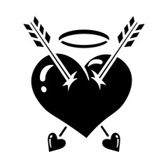 Heart Pierced by Two Arrows and Halo: A Love Tattoo Design Icon vector solid style