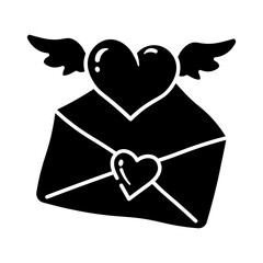 Flying Heart in an Envelope: A Valentine's Day Illustration icon vector solid style
