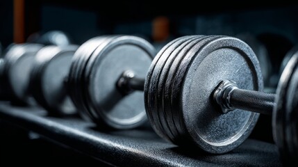 Fototapeta premium Modern fitness equipment in a sleek arrangement, symbolizing strength and precision in wellness. 