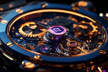 A close-up of the mechanical interior of an expensive watch, showing gears and springs in action