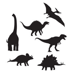 Set of Dinosaur Silhouettes – Vector Collection of Prehistoric Creatures