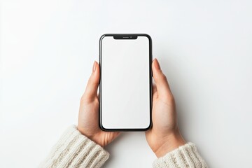 High Definition View of Female Hand with Smartphone on a White Background