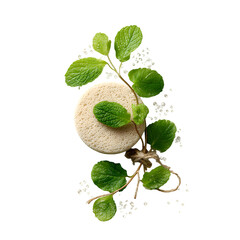 Natural Loofah Sponge with Fresh Mint Leaves and Sea Salt

