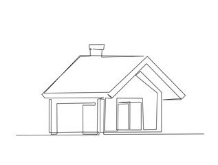 Continuous one line drawing of house construction architecture. House renovation outline illustration. Editable vector.