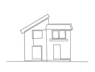 Continuous one line drawing of house construction architecture. House renovation outline illustration. Editable vector.