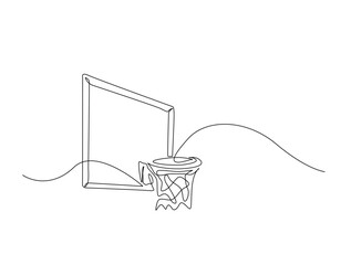 Continuous one line drawing of basketball hoop. Basketball hoop ring outline illustration. Editable vector.