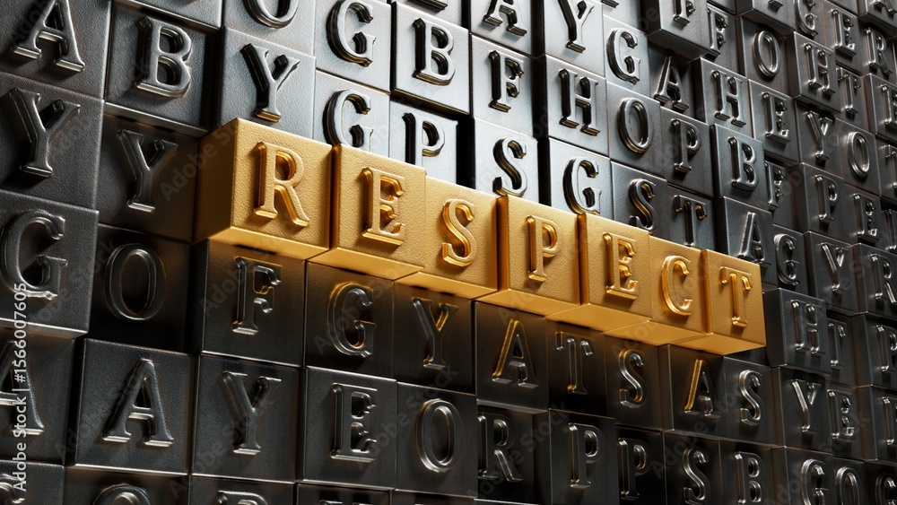 Poster respect concept on movable type printing.close up of movable type printing,business concept.3d rende