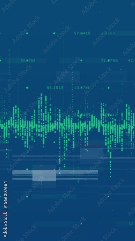 Poster animation of data processing and shapes over blue background